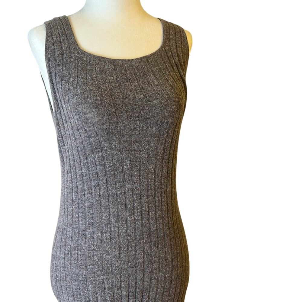 Sleeveless Ribbed Knit Tank Dress - Gray